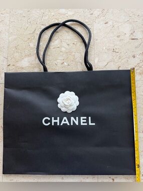CHANEL Black Tote Bag with White Camellia